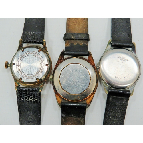 197 - Three mechanical watches.  A Lanco 15 jewel , An Olso 25 jewel auto both in running order with leath... 