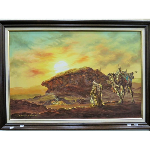 234 - Large oil on canvas of a Desert scene signed Seung  Kim 81 (Probably Korean Artist, Kim in Sueng  19... 