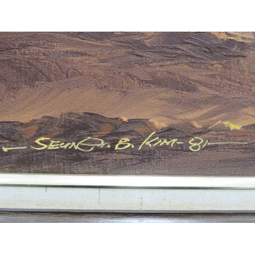 234 - Large oil on canvas of a Desert scene signed Seung  Kim 81 (Probably Korean Artist, Kim in Sueng  19... 