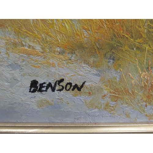 241 - Oil on Canvas of a Coastal Beach scene. Beautifully painted, signed 'Benson'  Housed in an ornate gi... 