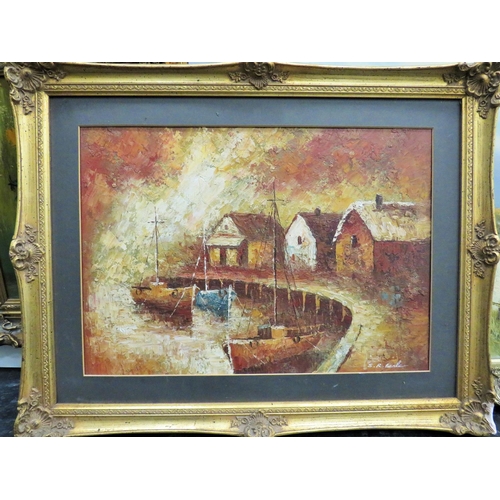 243 - Oil on Board of a Harbour Scene which bears the signature of S. R. Earle.  Housed in an ornate gilt ... 