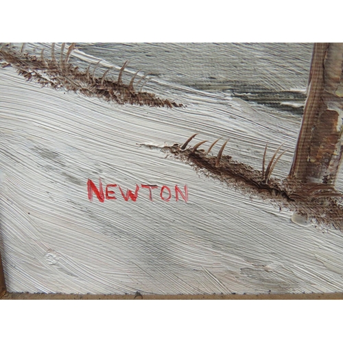 244 - Oil on Canvas of a Winter Forest Snow Scene in the Bob Ross Style. Bears the signature 'Newton'  Hou... 