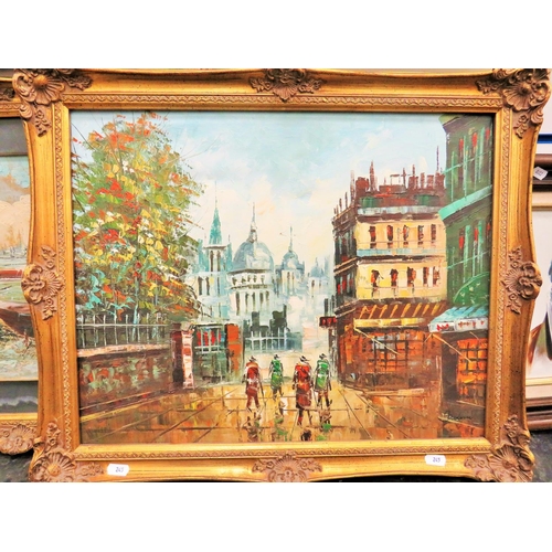 245 - Oil on Canvas of a Rainy Parisienne scene. Bears the signature 'Frederic' with explanatory note to t... 