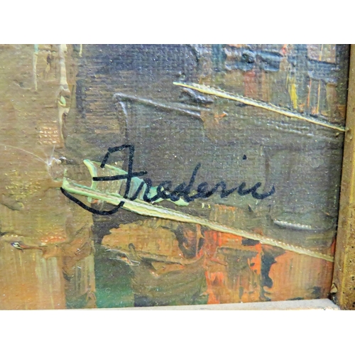 245 - Oil on Canvas of a Rainy Parisienne scene. Bears the signature 'Frederic' with explanatory note to t... 