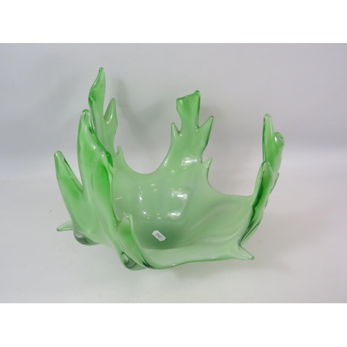 319 - Large green cased art glass bowl, 23cm tall and diameter 28cm.