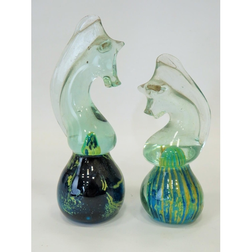 295 - Two Mdina paperweights as seahorses, largest 8 inches tall. See photos.