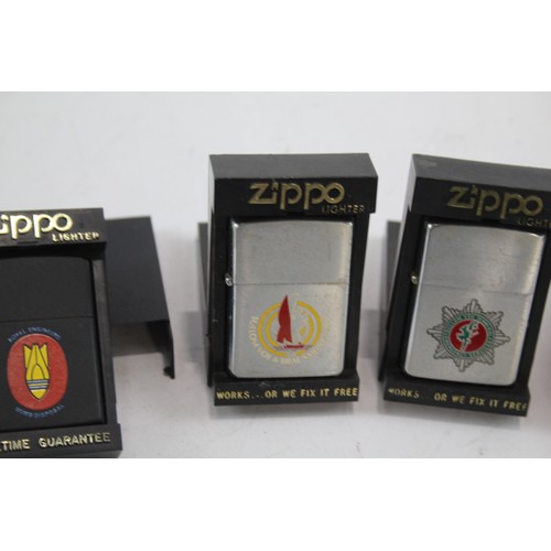 276 - Job Lot Zippo Lighters Inc Royal Engineers Bomb Disposal Sailing Lerwick Etc x 4     549303