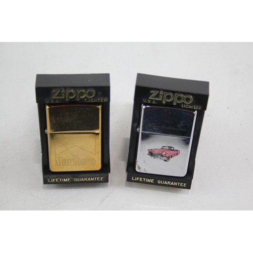 280 - 2 x Zippo Lighters Inc 1955 Pink Caddilac & Polished Brass Marlboro     549317