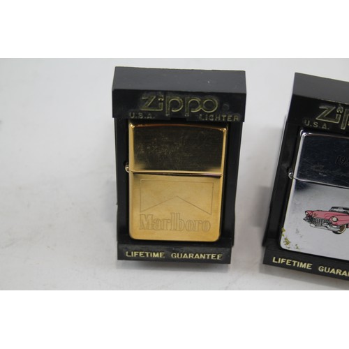 280 - 2 x Zippo Lighters Inc 1955 Pink Caddilac & Polished Brass Marlboro     549317