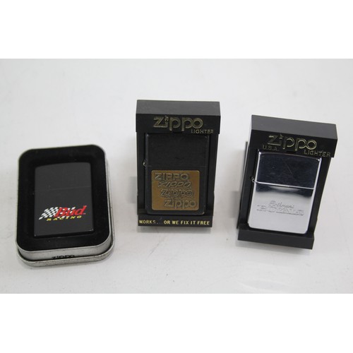 281 - 3 x Zippo Lighters Inc Cased Bud Racing Chrome Royals & Black Zippo Logo History     549313