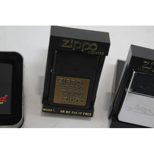 281 - 3 x Zippo Lighters Inc Cased Bud Racing Chrome Royals & Black Zippo Logo History     549313