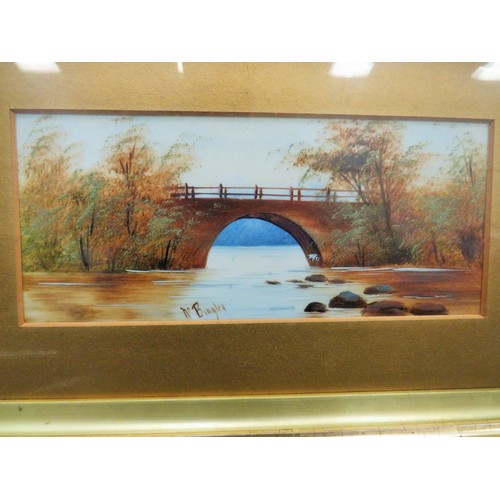 286 - Pleasing little framed and mounted watercolour of a Bridge over a Stream. Signed by M Bingley housed... 