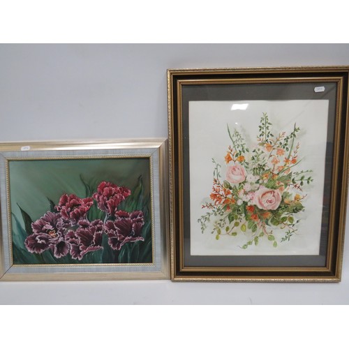 288 - Framed and mounted under glass watercolour of a still life signed by J M Chapman plus one other acry... 