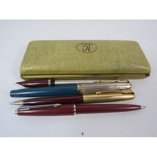 485 - Various vintage parker pens and 51 pen box.