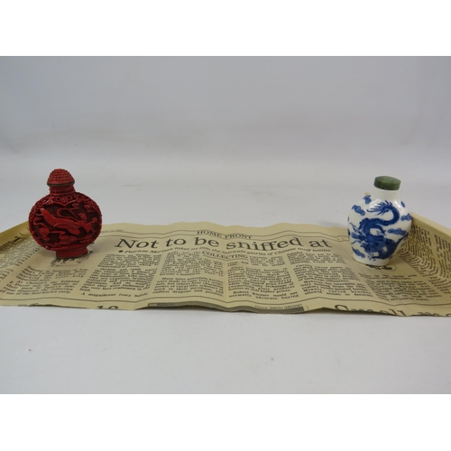 487 - 2 Vintage chinese snuff bottles, both have character marks to the base, approx 6cm tall.