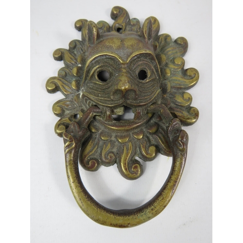 489 - Vintage brass Durham sanctuary door knocker 15cm by 11cm