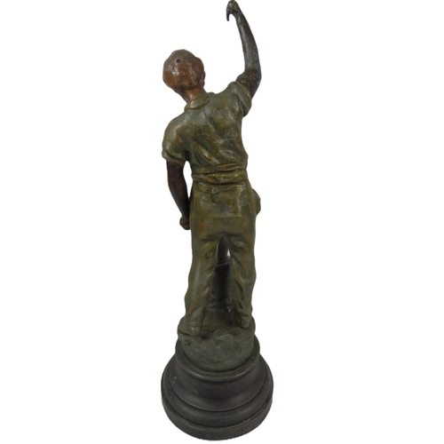 664 - Pair of Spelter Figurines which measure approx 20 inches tall. (slight damage to the left hand of th... 