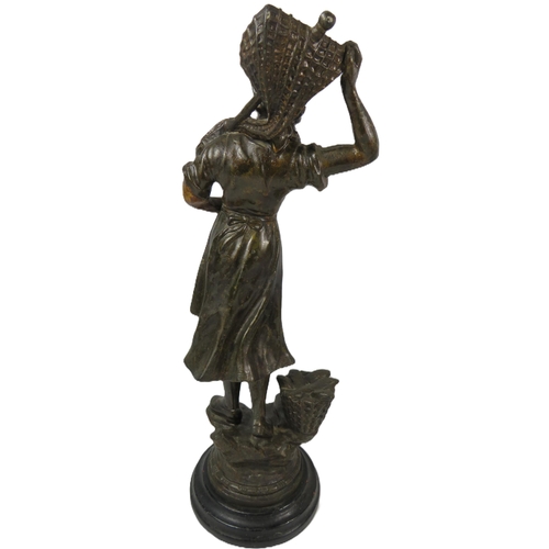 664 - Pair of Spelter Figurines which measure approx 20 inches tall. (slight damage to the left hand of th... 