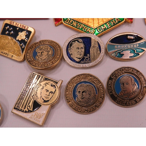 691 - Various Vintage and discontinued Metal and Enamel Badges from the Soviet Union to include Space prog... 