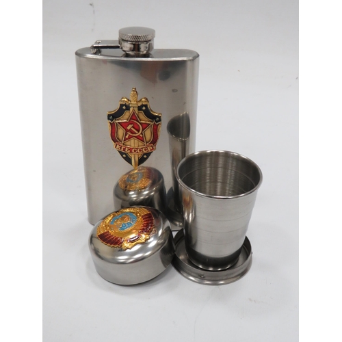 692 - As new and unused Stainless Steel KGB Hip Flask plus a Collapsing steel cup of Stainless steel, With... 