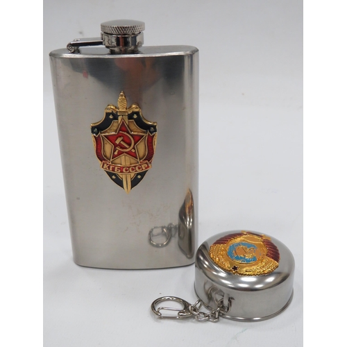 692 - As new and unused Stainless Steel KGB Hip Flask plus a Collapsing steel cup of Stainless steel, With... 