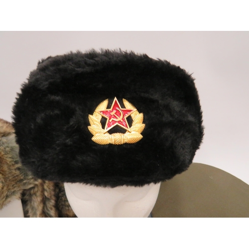 693 - Soviet Navy Submarine Winter Hat, Soviet Airforce Officer's Visor Cap, both from 1980's era plus a r... 