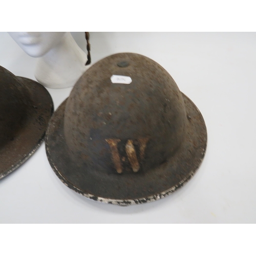 695 - Two WW2 Wardens Brodie Helmets plus a Vintage Firemans Helmet, size Medium. See photos.