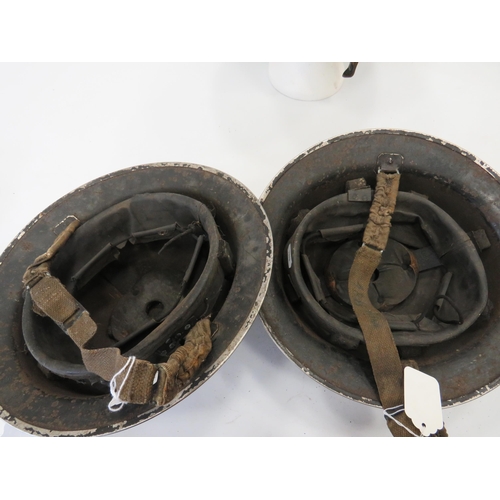 695 - Two WW2 Wardens Brodie Helmets plus a Vintage Firemans Helmet, size Medium. See photos.