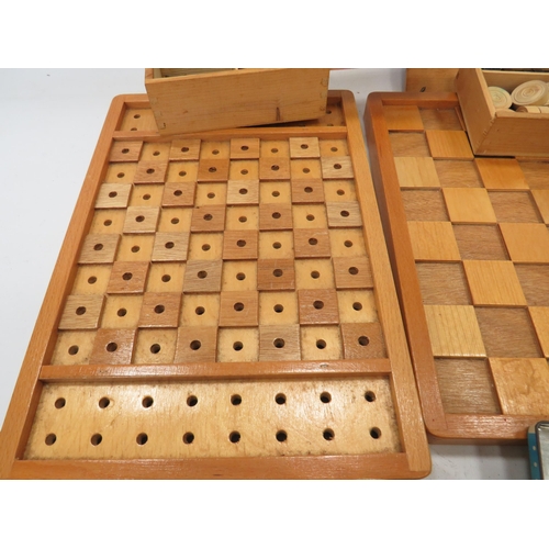 697 - Games designed for use by the Blind to include Chess board & pieces, Draughts Board & Pieces, Tin of... 