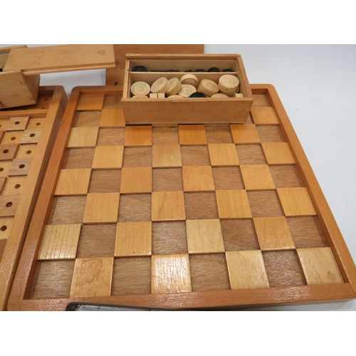 697 - Games designed for use by the Blind to include Chess board & pieces, Draughts Board & Pieces, Tin of... 