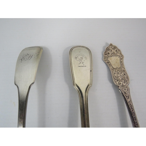 705 - 3 Sterling silver serving spoons London 1837,1840 and Dublin 1831. Total weight 204 grams