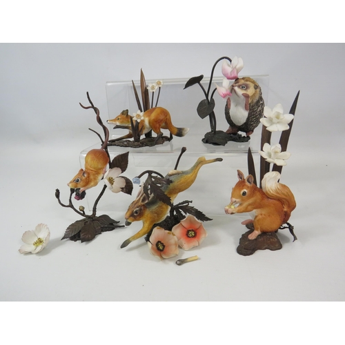 735 - 5 Royal Worcester combination porcelain and bronze figurines of wild animals (some do require repair... 