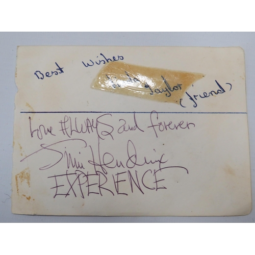 588 - Very good 1960's Autograph by Jimi Hendrix plus Californians together with non related autograph/Sch... 