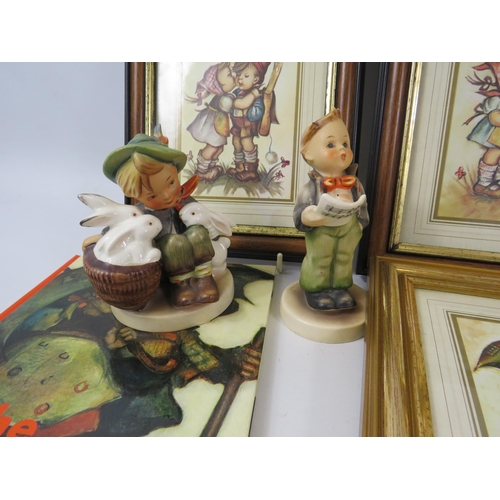 1047 - Framed vintage Goebel Hummel prints, 2 figurines and a book etc.