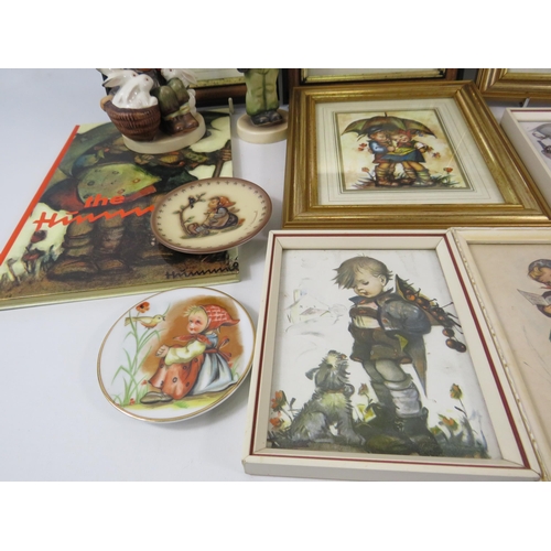 1047 - Framed vintage Goebel Hummel prints, 2 figurines and a book etc.