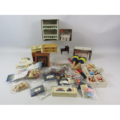 1048 - Dolls house furniture and accessories plus a Hohner harmonica etc.