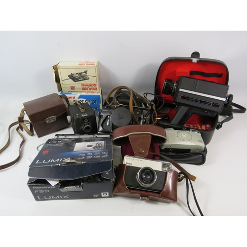 1050 - Photography lot vintage cameras and camcorder plus a boxed modern camera see photos for makers.