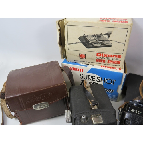 1050 - Photography lot vintage cameras and camcorder plus a boxed modern camera see photos for makers.