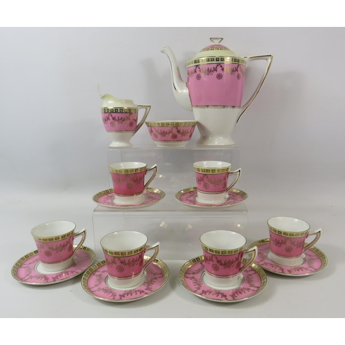 1053 - Pink cream and gilt czech china coffee set.