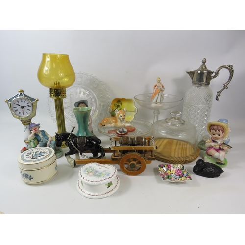 1069 - Mixed lot of glass and ceramics including a vintage claret jug, Lomonosov lion cub etc.