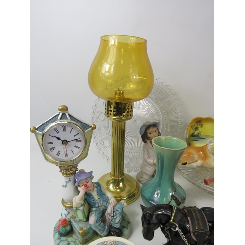 1069 - Mixed lot of glass and ceramics including a vintage claret jug, Lomonosov lion cub etc.