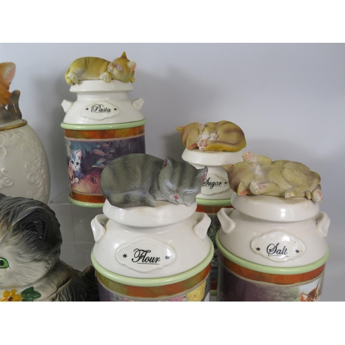 1071 - Braford exchange kitchen storage cannisters with cats on the lids plus Cookie jars etc.