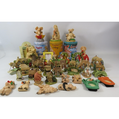 1075 - Mixed lot of Piggin figurines, Liliput Lane cottages and Beatrix Potter border fine arts figurines.