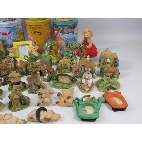 1075 - Mixed lot of Piggin figurines, Liliput Lane cottages and Beatrix Potter border fine arts figurines.