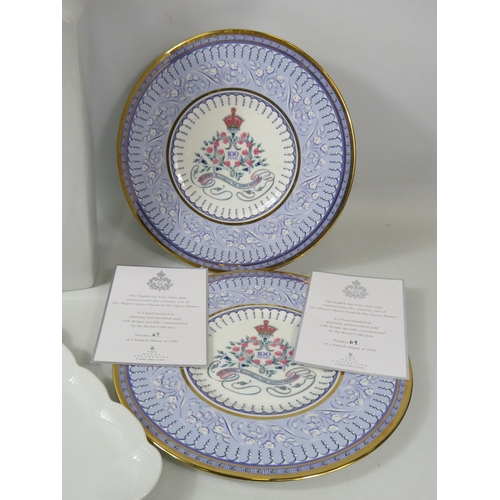 1076 - Large Kaiser German porcelain white vase and tray plus 2 Limited edition Queen Mother 100 year plate... 