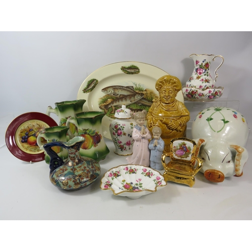 1078 - Mixed ceramics including a Sadler flour jar, Aynsley, Pottery pig money box etc.