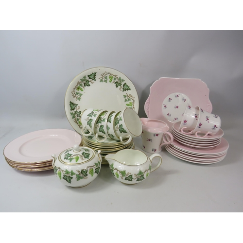 1083 - Part teasets by Shelley and Wedgwood plus Tuscan china pink side plates.