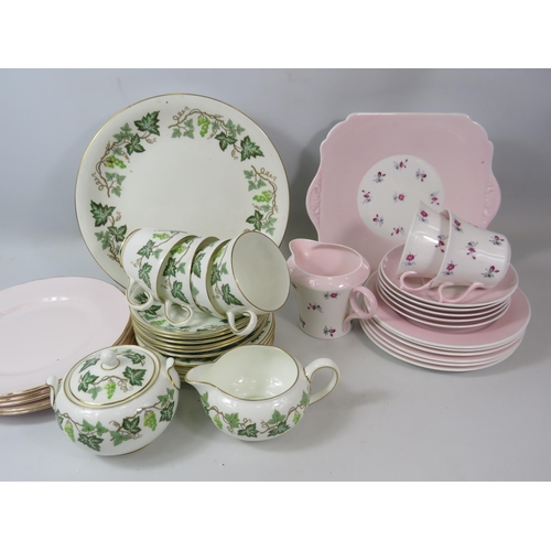 1083 - Part teasets by Shelley and Wedgwood plus Tuscan china pink side plates.