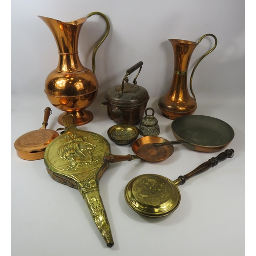 1093 - Mixed lot of copper and brass items jugs etc.