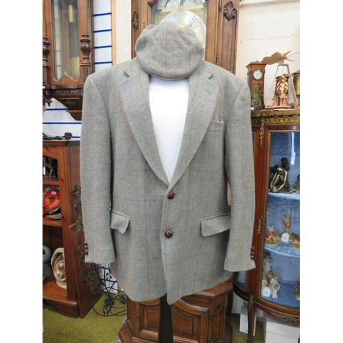 1098 - Harris Tweed mens jacket with matching flat cap size 44R.